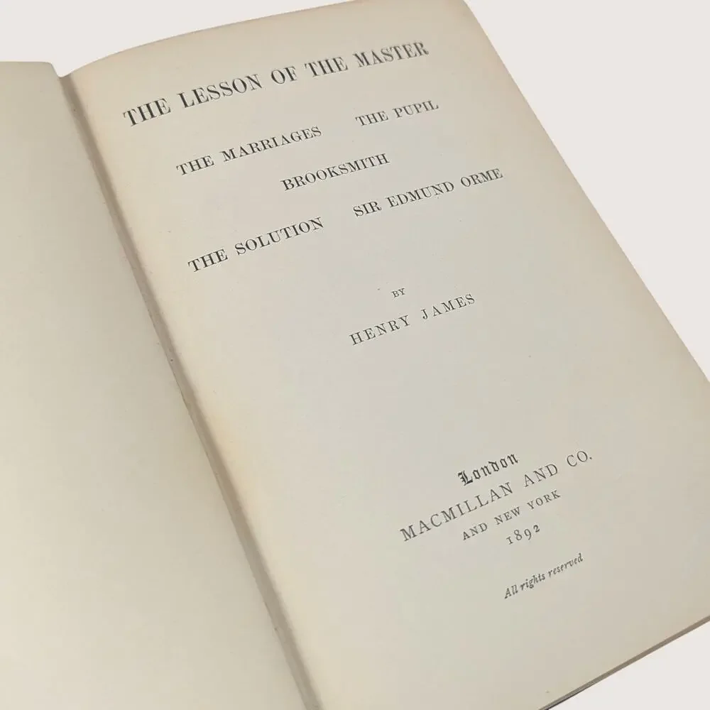 1892 The Lesson of the Master by Henry James Hardcover Book